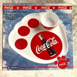 Coca-Cola Vintage 2 Piece Ceramic Chip & Dip Polar Bear Paw Anchor Hocking Set